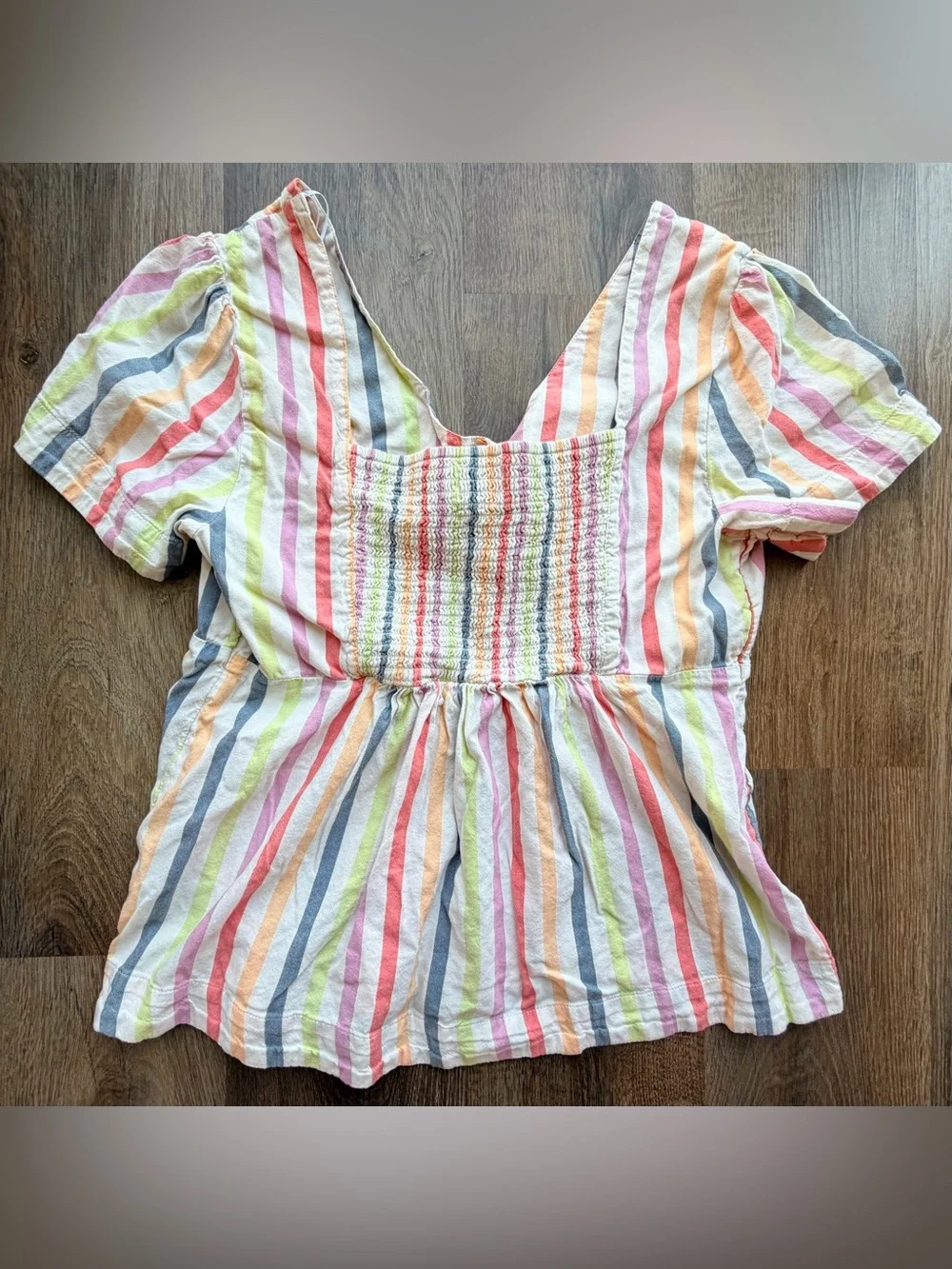 OLD NAVY | Rainbow Stripe Tie Front Top | Cottagecore Peasant Blouse